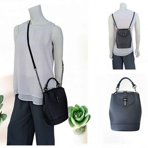 Made In Italy 3 in 1 Small Black Genuine Leather handbag backpack crossbody bag